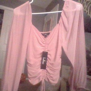 Lulus Completely Charmed Mauve Pink Ruched Long Sleeve Crop Top